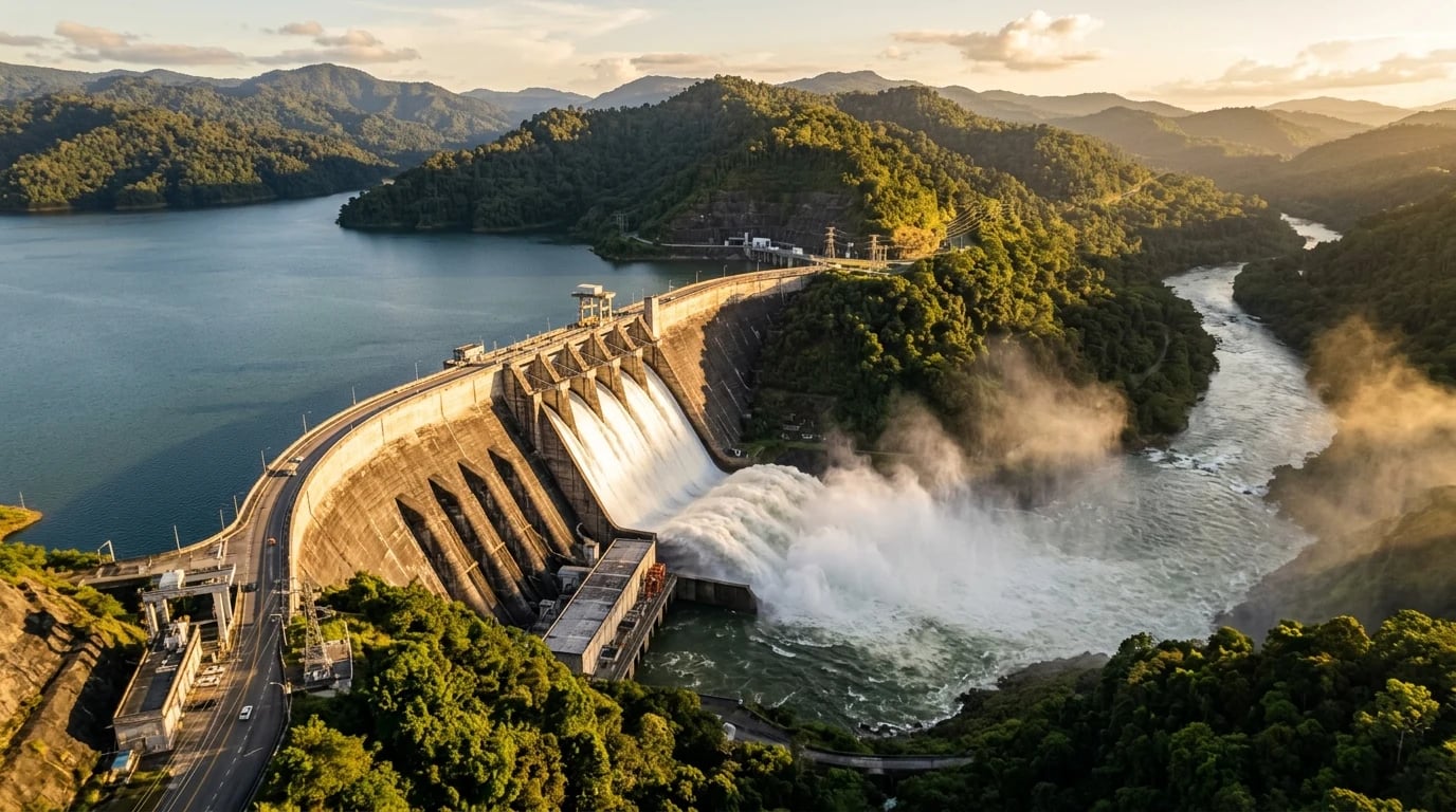 Usina hidrelétrica com vertedouros abertos